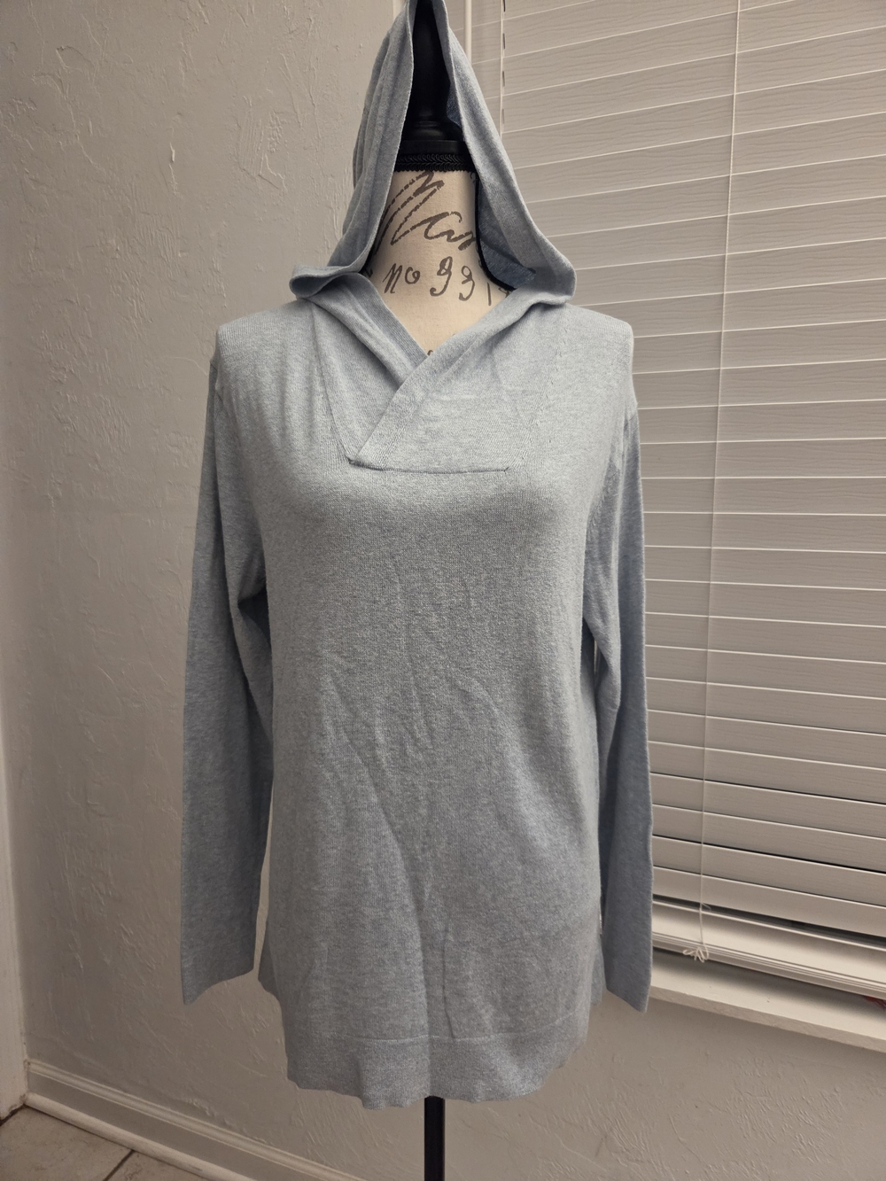Pure Jill Light Blue Hooded Cotton Cashmere Soft Knit Sweater S